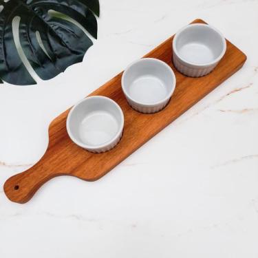 Imagem de Tábua Petisqueira De Madeira Porta Molho Ramequim Porcelana - Ligna De