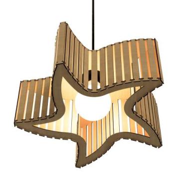 Imagem de Luminária Pendente ESTRELA DO MAR Modelo Ripado - CORALISA, MDF CRU