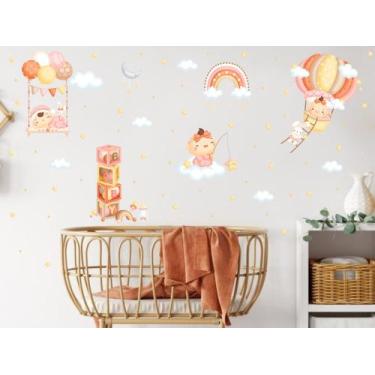 Imagem de Adesivo de Parede Bebê Balão Arco Íris Rede Balanço Cute - Adesivos Ki