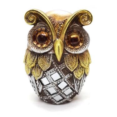 Imagem de Estátua Coruja da Sabedoria Dourada Decoração Luxo para Sala - Flash