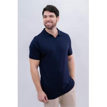 Imagem de Camisa Polo Masculina Casual Tricot Gola V - Opus, Azul marinho, M