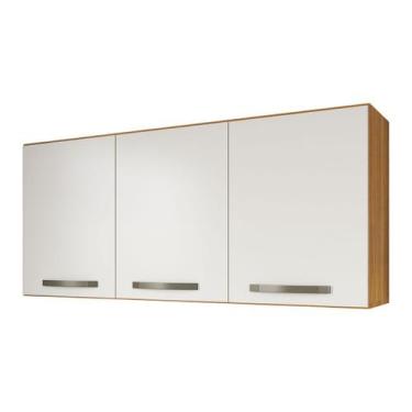 Imagem de Armário Aéreo Cozinha 120cm 3 Portas Com Divisória Home - Freijó Off W