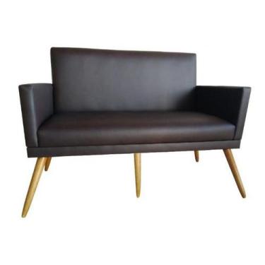Imagem de Namoradeira Nina Decorativa Couro Marrom 2 Lugares Pés Madeira Mz Deco