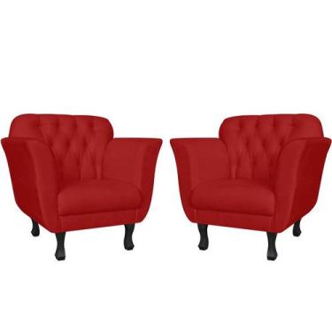 Imagem de Kit 2 Poltronas Decorativa Dália Suede Vermelho Pés Madeira Mz Decor -