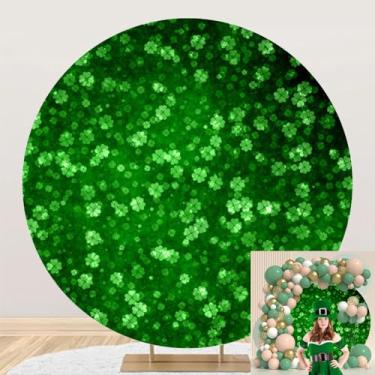 Imagem de OERJU Happy St. Patrick's Day Round Backdrop Cover Lucky Irish Green Shamrock Clover Background para fotografia crianças adultos aniversário chá de bebê decorações de festa do dia de São Patrício