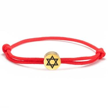 Imagem de Dreamtimes Pulseira náutica estrela de Davi feita à mão aço inoxidável pingente hexagrama pulseiras coração da fé pulseira estrela de Davi joia de proteção da sorte para mulheres e homens, Medium, Aço