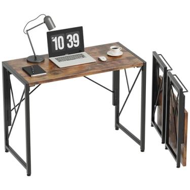 Imagem de Homeiju Mesa dobrável – pequena mesa dobrável, portátil de 80 cm para quarto e escritório em casa, economia de espaço, montagem fácil, marrom rústico