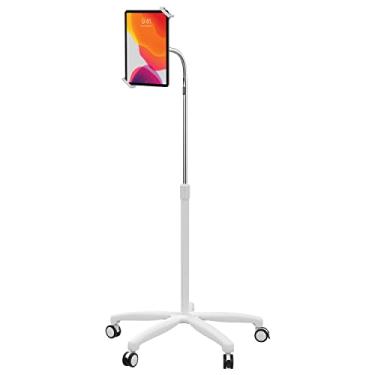 Imagem de CTA Digital: Suporte de piso móvel médico resistente para iPad 9,9 polegadas 8ª geração, iPad 10,2 polegadas 7ª geração, 12,9 polegadas iPad Pro, iPad mini, iPad Air 4, Surface Pro X e outros tablets de 7 a 13 polegadas - Branco