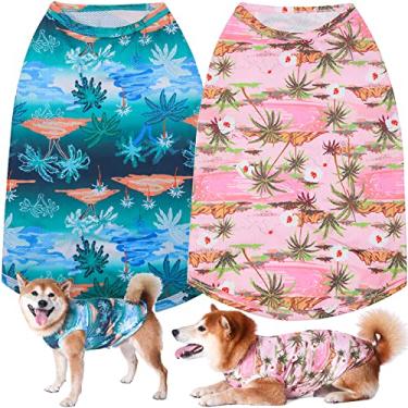 Imagem de Y-blue Camisetas havaianas para cães, camiseta respirável de malha de secagem rápida de verão para meninos pequenos e meninas, cachorros chihuahua, rosa + azul PP