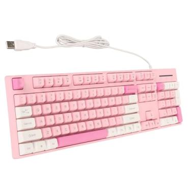 Imagem de Teclado Vibrante Com Fio 104 Teclas Teclado Comercial de Interface USB para OS X Com Teclas de Função Multimídia para Profissionais de Jogos (Rosa)