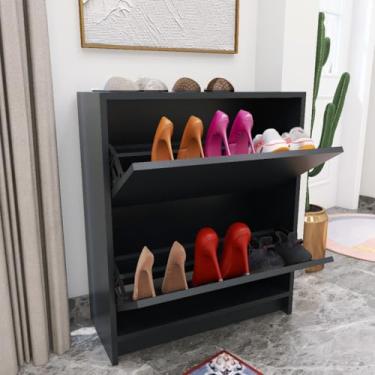 Imagem de Sapateira Vertical Organizadora 2/3 Portas - Cores Preto e Branco(PRETA 2 PORTAS)