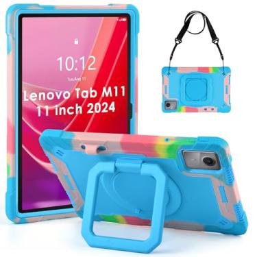 Imagem de DETUOSI Capa compatível com Lenovo Tab M11/K11 LTE de 11 polegadas (TB-330FU/330XU), capa protetora à prova de choque com alça de ombro, suporte giratório 360 para Lenovo Tab M11, azul camuflagem
