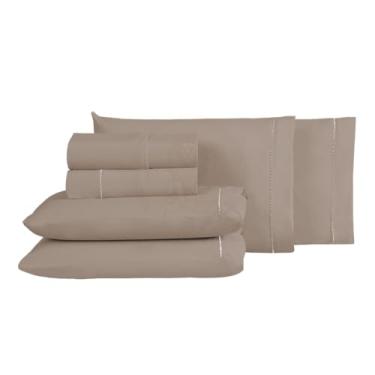 Imagem de Jogo de Lençol Roupa Cama 100% Algodao 300 Fios 205x193x35 6 Peças (Cáqui, King)