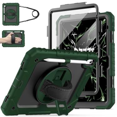Imagem de Cantis Capa para iPad 10ª geração 10 polegadas 2022 com protetor de tela, capa para iPad 10ª geração com suporte giratório de 360 graus/alça de ombro/suporte de lápis, verde alpino