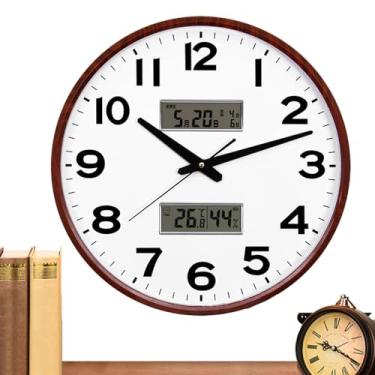Imagem de Relógios de parede para sala de estar, relógio de parede silencioso - Relógio de cozinha montado na parede com temperatura, umidade, calendário perpétuo - Relógio de parede moderno decorativo preciso