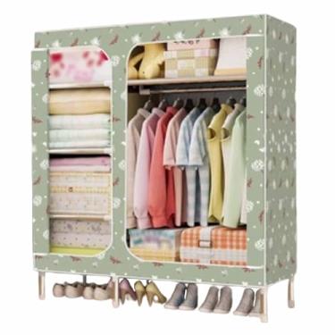 Imagem de Guarda-roupa Armário grande com zíper totalmente fechado, armação de tubo de aço, pano de cetim, guarda-roupa resistente, durável, simples para quarto armário