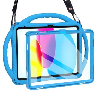 Imagem de TOPESCT Capa infantil para iPad de 11 polegadas (A16) 11ª geração 2025,10.9 cm iPad 10ª geração 2022 - Feita de silicone adequado para crianças, com protetor de tela integrado, capa com alça à prova