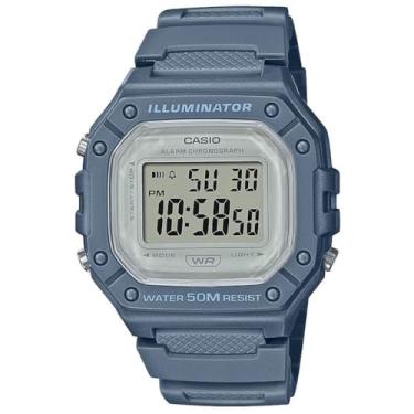 Imagem de Casio Relógio feminino digital mostrador quadrado mostrador azul pulseira de resina W-218HC-2AVDF., azul, pulseira, Azul, alça