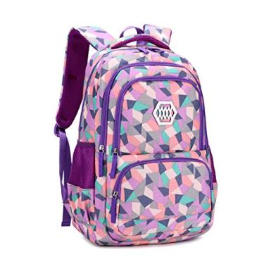 Imagem de Bansusu Mochila infantil com estampa geométrica para meninas, meninos, mochila escolar, Roxo-A, Small-A, Viajar