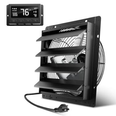 Imagem de Hon&Guan Exaustor de obturador, ventilador de sótão de montagem na parede de 35,5 cm com controlador de umidade de temperatura, 10 velocidades ajustáveis, 1294 CFM, para ventilação e resfriamento em