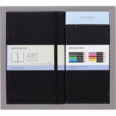 Imagem de Kit para Esboços Moleskine, Coleção Art Plus: Caderno de Esboços (Sketchbook) Grande (13 x 21 cm) + Conjunto de Lápis de Cor (12 lápis aquareláveis)