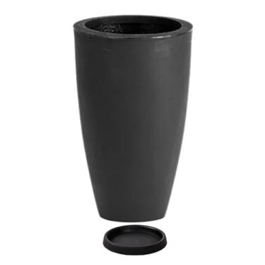 Imagem de Kit Vaso Vietnamita Polietileno 70cm Decorativo Para Plantas Grande + Prato Coletor (Preto Absoluto)
