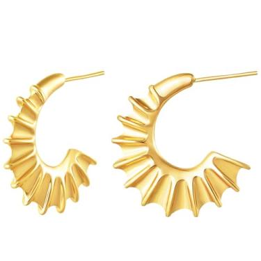 Imagem de BENEIGE Brincos de argola femininos de argola aberta em forma de C banhado a ouro 14 K Boho praia simples delicado feito à mão hipoalergênico diário joias, Latão, Sem pedra preciosa