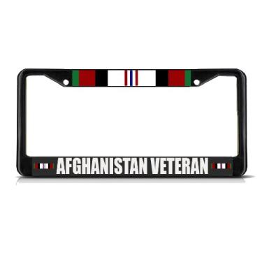 Imagem de Metal License Plate Frame Solid Insert Afghanistan Veteran Military Car Auto Tag Holder Black 2 Holes One Frame