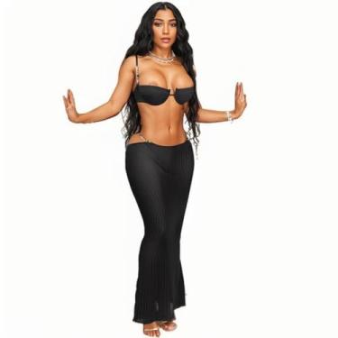 Imagem de Vestidos longos femininos sexy de renda transparente para festas e clubes, Preto, Small