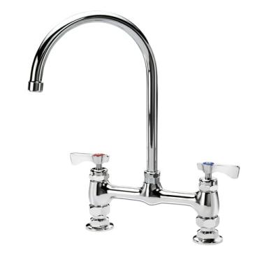 Imagem de FSE Torneira da série Royal 15-802L, montagem em convés, centros de 20 cm, bico pescoço de ganso de 21 cm, válvula de cartucho de cerâmica de 1/4 de volta, compatível com baixo chumbo, NSF