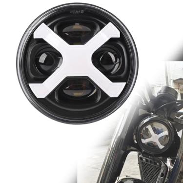 Imagem de SINLIRU Farol de motocicleta de LED preto de 14,6 cm x DRL branco para Indian Scout Dyna Wide Glide XL1200 XG750 883 48 Night Road