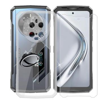 Imagem de AQGGIIXY Capa para Doogee V40 Pro, com [1 x película protetora de vidro temperado], capa macia à prova de choque, [suporte de anel de rotação de 360°] Capa para Doogee V40 Pro (6,7 polegadas) -