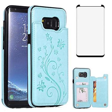 Imagem de Capa de telefone para Samsung Galaxy S8 Plus com protetor de tela de vidro temperado porta-cartões capa carteira flip couro acessórios para celular Glaxay S8plus S 8 8 plus 8S Edge S8+ SM-G955U capas