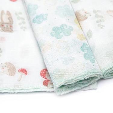 Imagem de Kit 3 Fraldas Babete Paninho De Boca Algodão Estampado para Bebê (Floresta)