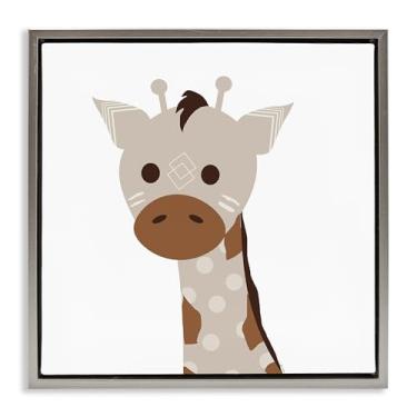 Imagem de Stupell Industries Design de arte de parede em tela emoldurada girafa cinza flutuante de tom neutro por Daniela Santiago, 45,7 x 45,7 cm