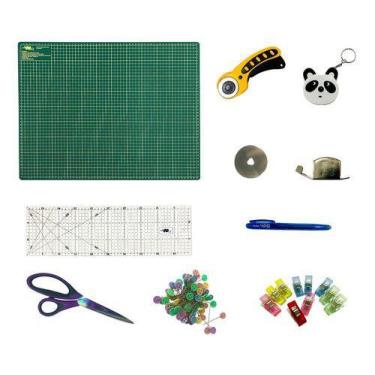 Imagem de Kit Base De Corte 60x45 Verde Cortador Regua Tesoura Trena - Artmak