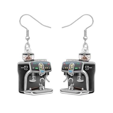 Imagem de LONYOO Brincos de acrílico engraçados para máquina de café, pendentes, retrô, vintage, presentes legais para amantes de café, mulheres, bebedoras e mães, Medium, Acrílico, Sem pedra preciosa