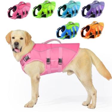 Imagem de PETDSH Colete salva-vidas grande para cães de alta flutuação, colete salva-vidas refletivo para cachorros com flutuabilidade superior e alça de resgate, coletes flutuantes ajustáveis para cães