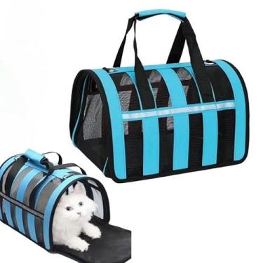 Imagem de Bolsa Mala Transporte Pet Cachorro Gato Viagem Avião Material Respiravel(AZUL P 35 * 24 * 20)