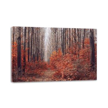 Imagem de Decoração de arte de parede de floresta - Impressões em tela de cenário de outono - Árvores outono 3 - Arte impressa em tela grande pronta para pendurar - Imagens de decoração para sala de estar 40 x