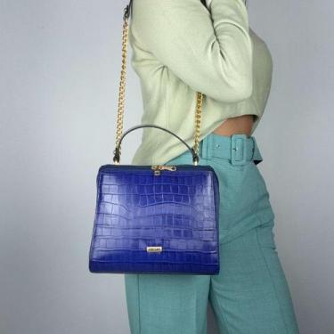 Imagem de Bolsa recuo em couro legitimo b.1083, Croco azul