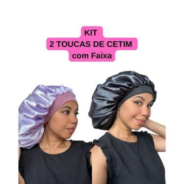 Imagem de Anny Beleza - Kit 2 Un Touca de Cetim com Faixa Toca de Seda para dorm