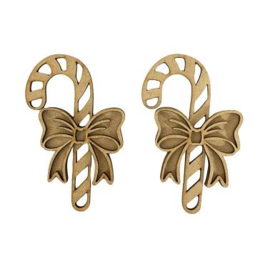 Imagem de Aplique Laser Mdf - Bengala Natal Com Laço 10 Cm - 2 Unid