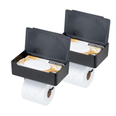 Imagem de Suporte Papel Higienico e Lenco Umedecido com Porta Para Celular fixação 3m(2 UNI - PRETO)