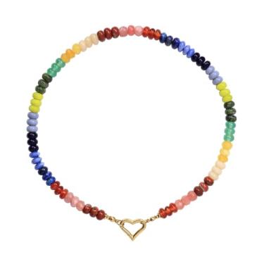 Imagem de Colar feminino feito à mão com contas de pedras preciosas coloridas boêmias, pérola de água doce, banhado a ouro 18K, joia feminina de praia de verão, Pedra preciosa natural, pedra preciosa