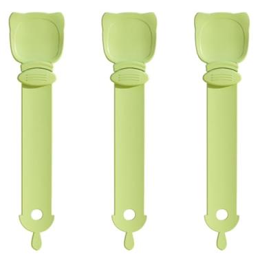 Imagem de Kit 3 Colher Alimentador De Tiras Truly Para Gatos Colher De Apertar ALimentação Úmida Pet Para Gatos Espátula Dispenser De Petisco Molhado Multifuncional De Gato (Kit Verde)