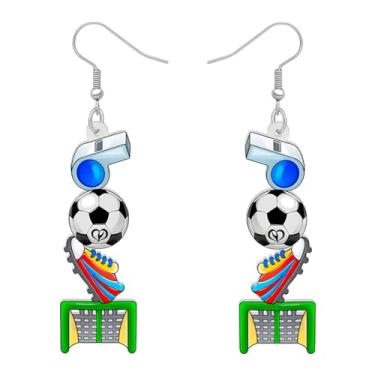 Imagem de DALANE Brincos de acrílico divertidos com pingente de bola esportiva para mulheres, brincos pendentes de futebol fofos e hipoalergênicos, presentes para amantes de esportes, pingentes de festa de