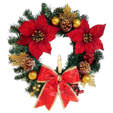 Imagem de Guirlanda Natalina 40CM Flores, Pinhas, Luz - saldão.