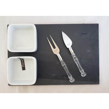 Imagem de Tabua retangular ardósia 20x30 cm kit para queijos, frios e pastas 5 peças