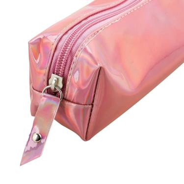 Imagem de Estojo Escolar Médio Holográfico Rosa Iridescente com Zíper